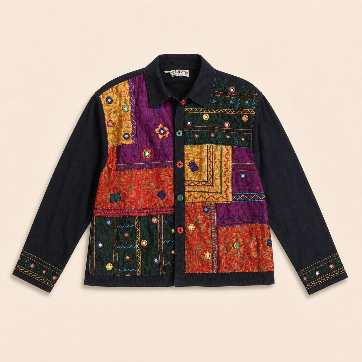Front of the multicolor textile Patchwork one-of-one jacket